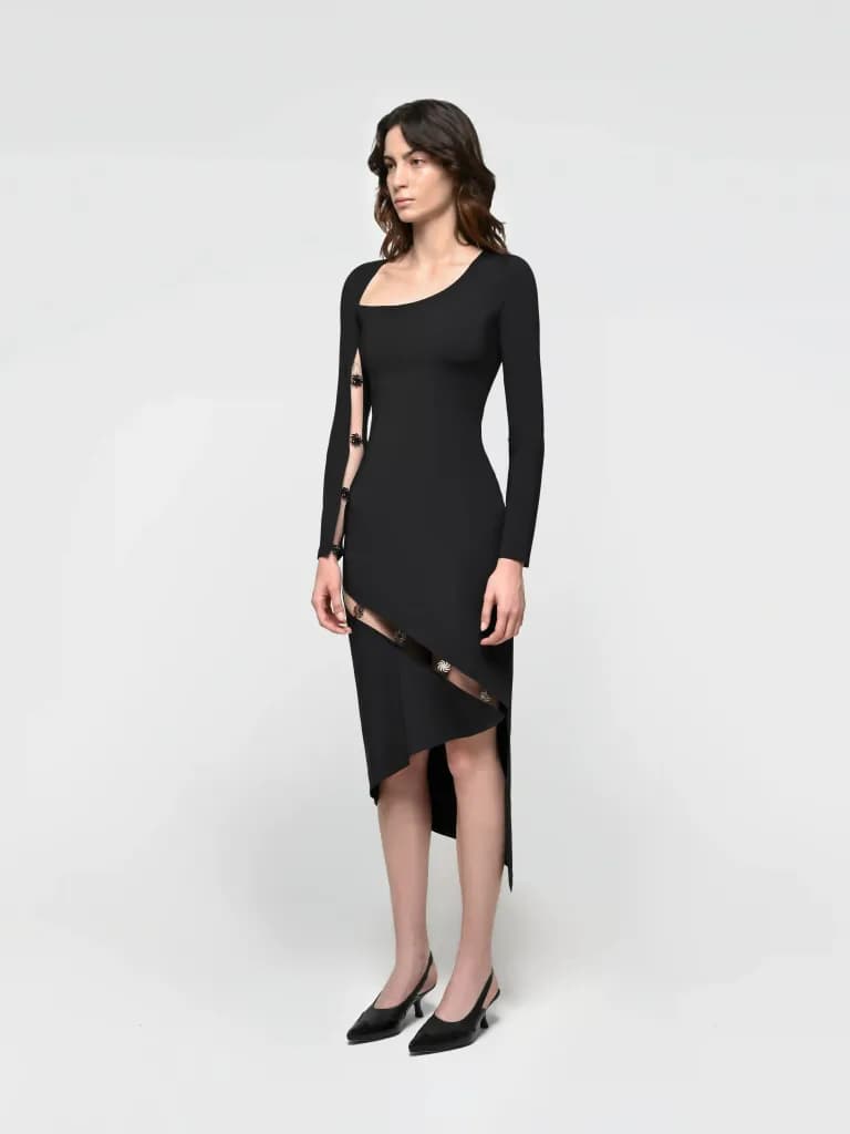 Asymmetric Midi Dress with Cutouts