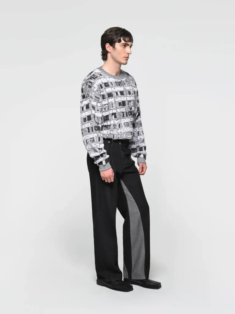 Asymmetric two colored men pants