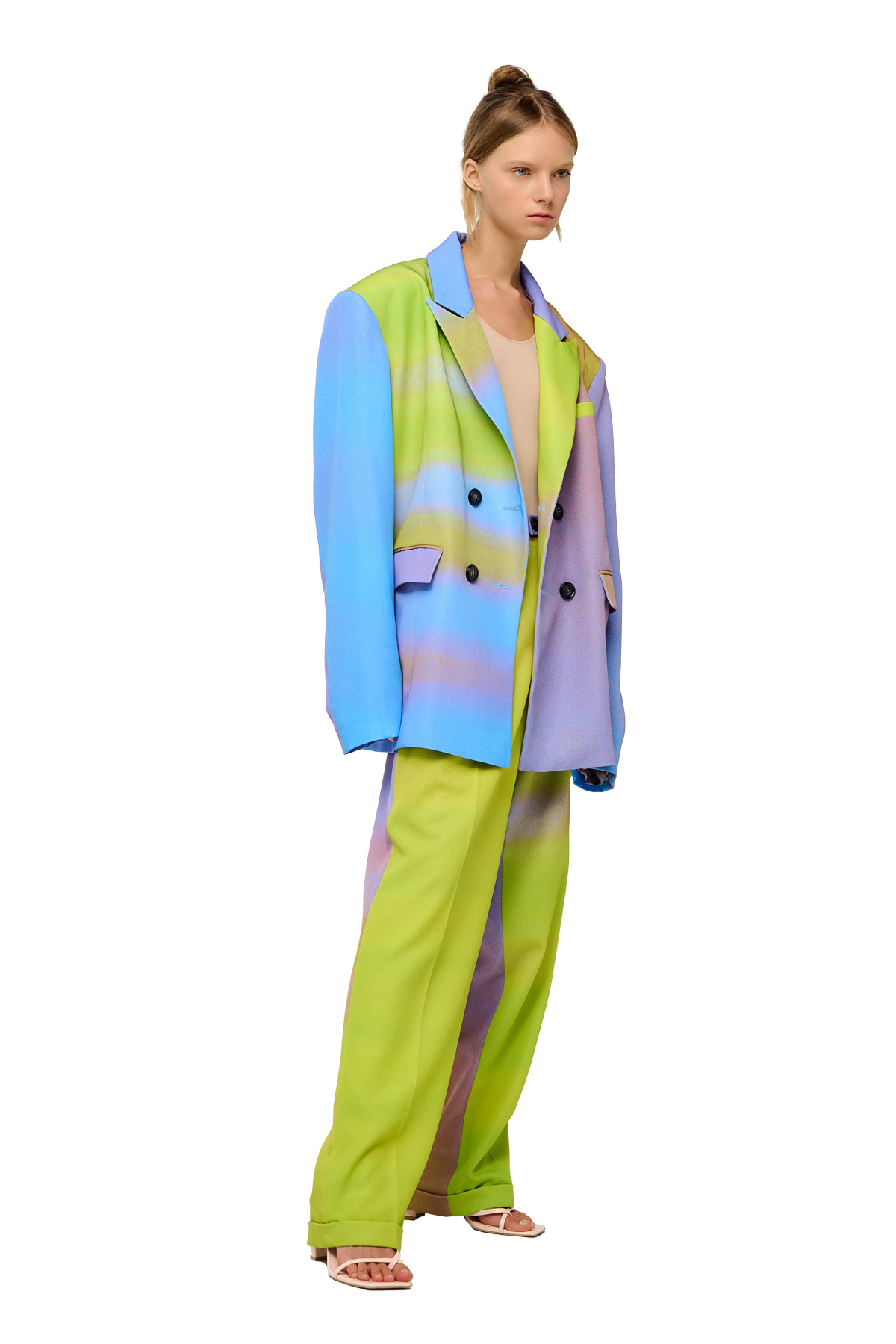 Berhasm double-breasted blazer with Yellow sunrise print