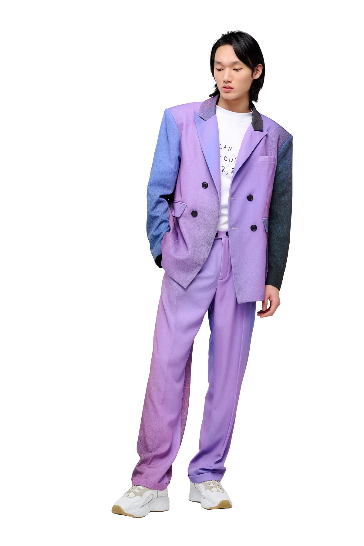 Berhasm double-breasted blazer with Purple twilight print