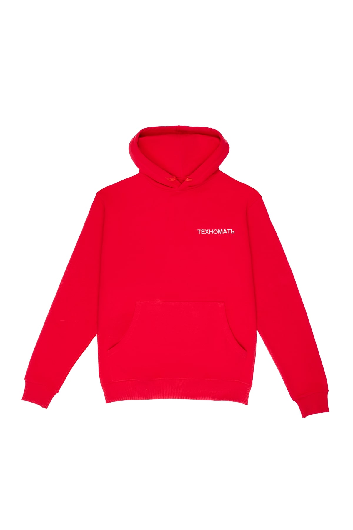 Red hoodie with TECHNOMOTHER embroidery